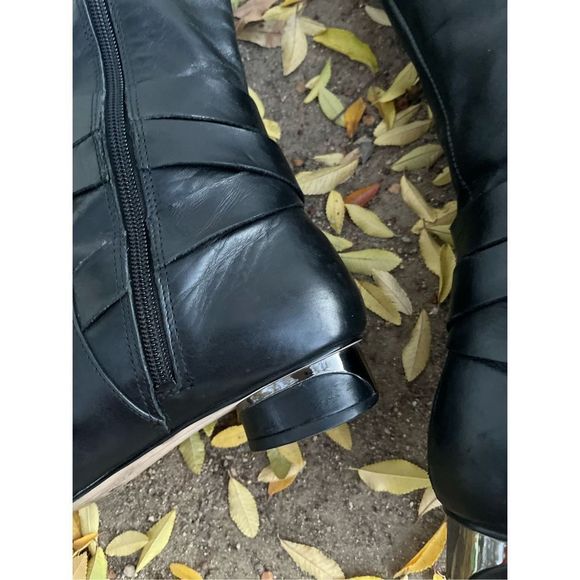 Karl Lagerfeld Paris Leather Boots 6.5 M Low Heel Mod 60s Style - Picture 11 of 16